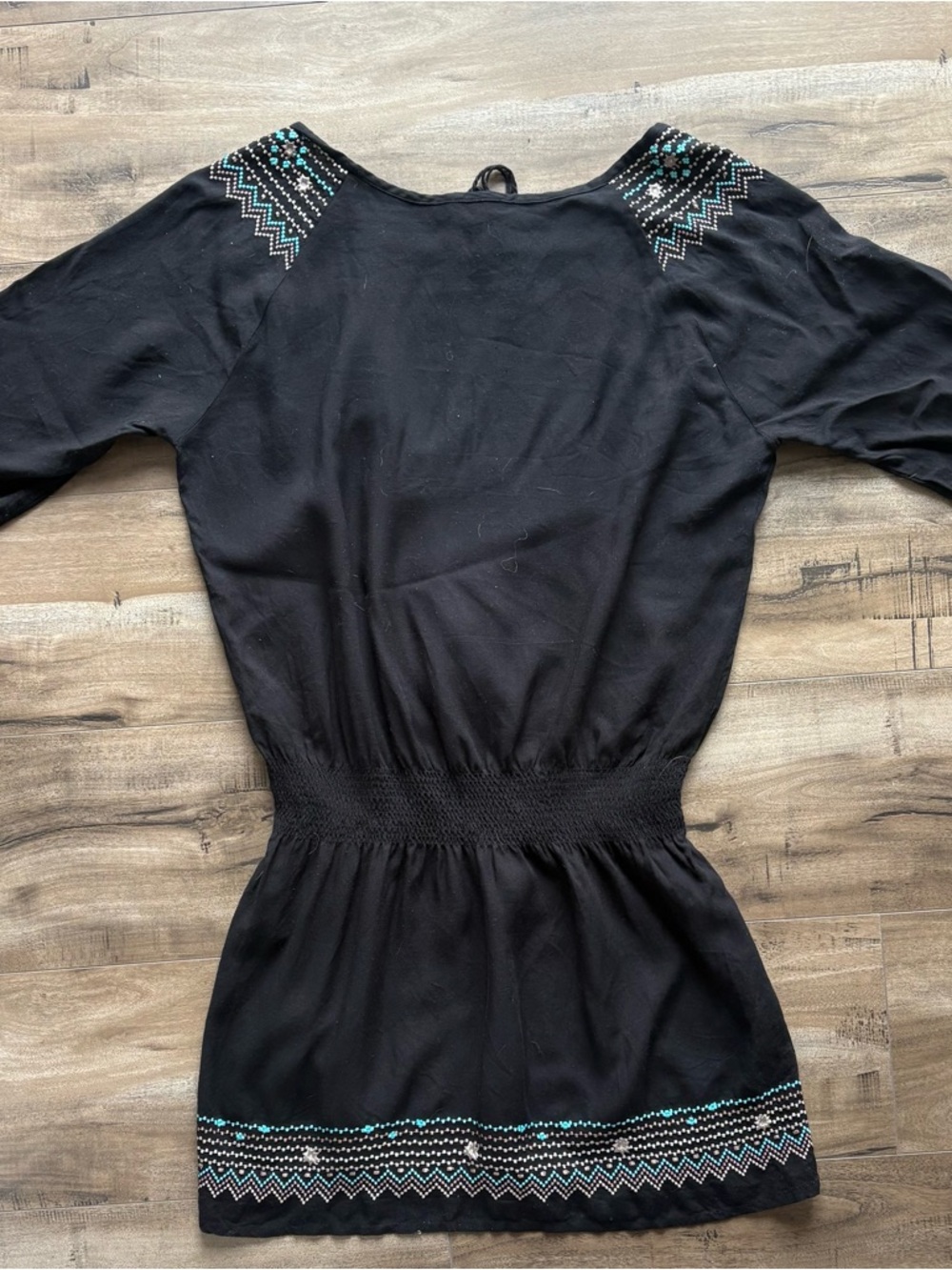 le chateau Black Mini Dress with Turquoise & Embroidery Size Medium - Picture 7 of 7